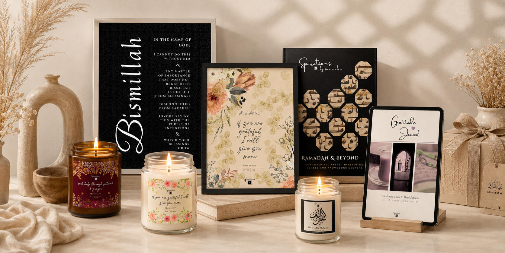 Spirations by Saaema Spirations by Saaema, faith-inspired Islamic gifts including Qur'anic candles, Islamic wall art, spiritual journals and meaningful gifts for the Muslim home.